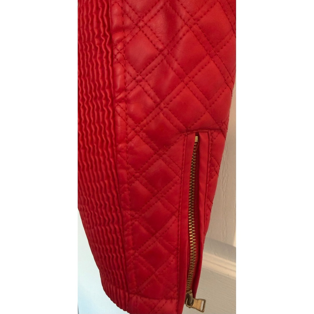 BB Winter Red Faux Leather Quilted Moto Jacket Snakeskin Lining Small